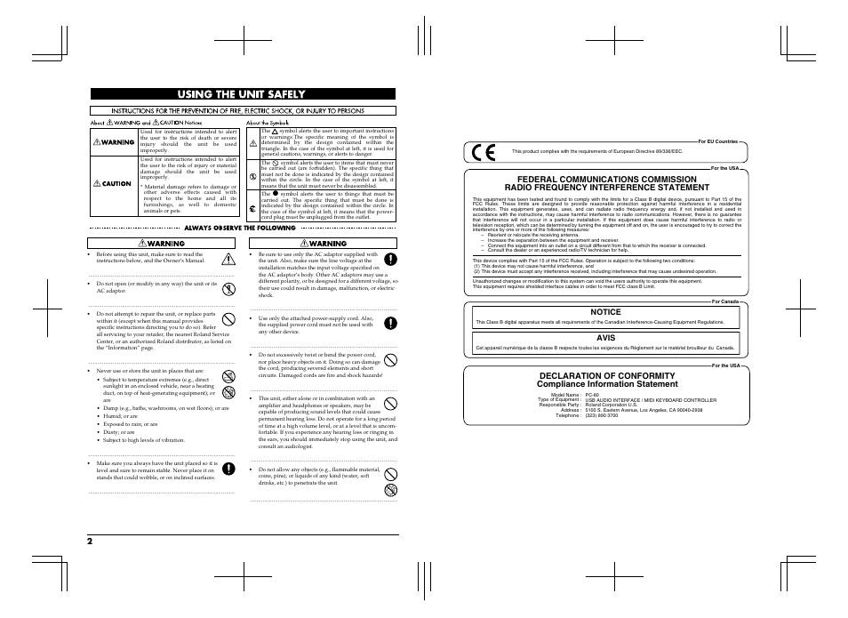 Notice avis | Edirol PC-80 User Manual | Page 135 / 136