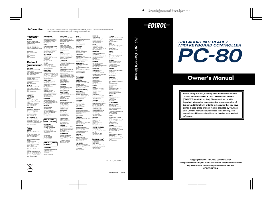 Owner’s manual, Information | Edirol PC-80 User Manual | Page 136 / 136
