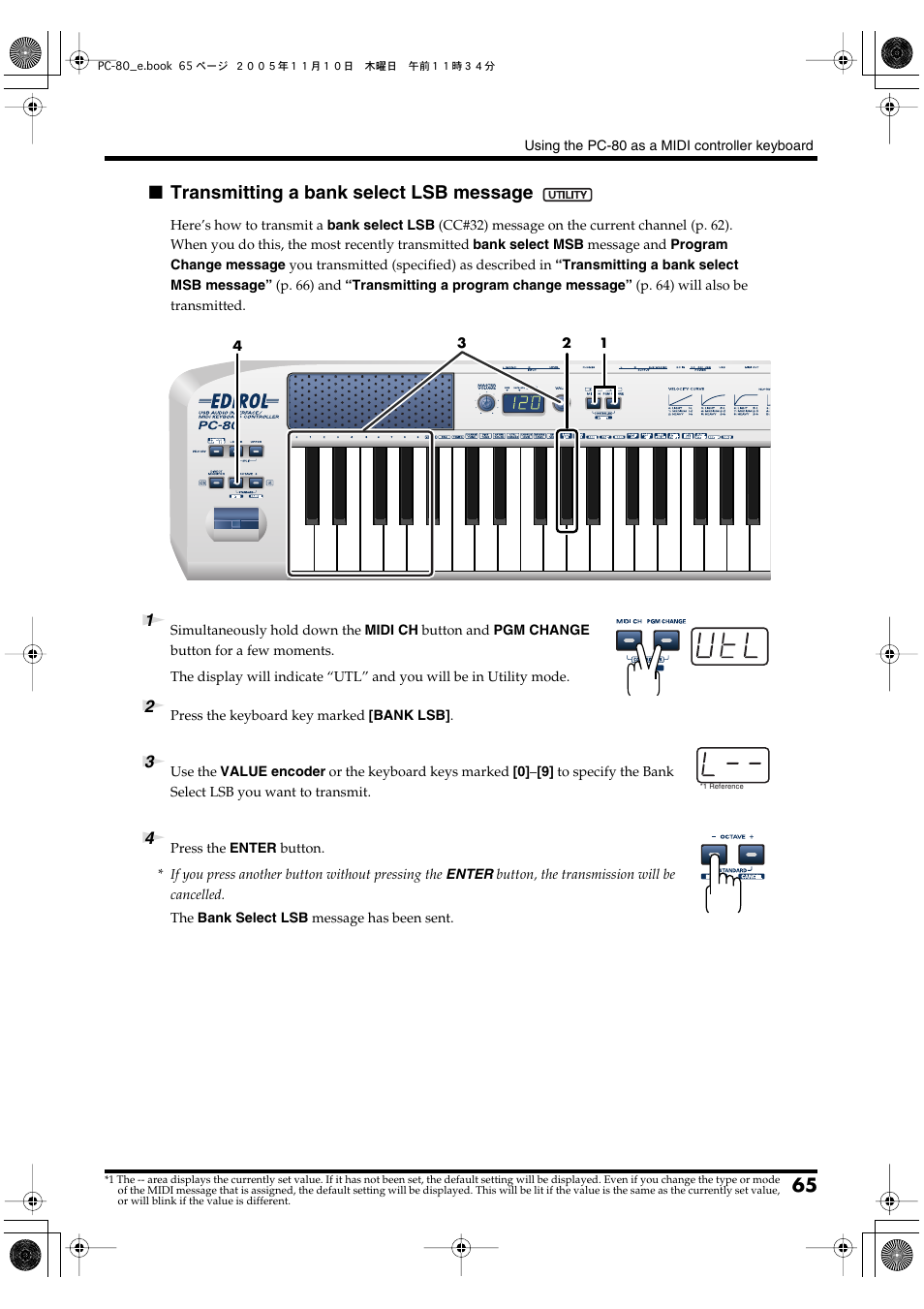 P. 65, Transmitting a bank select lsb message | Edirol PC-80 User Manual | Page 65 / 136