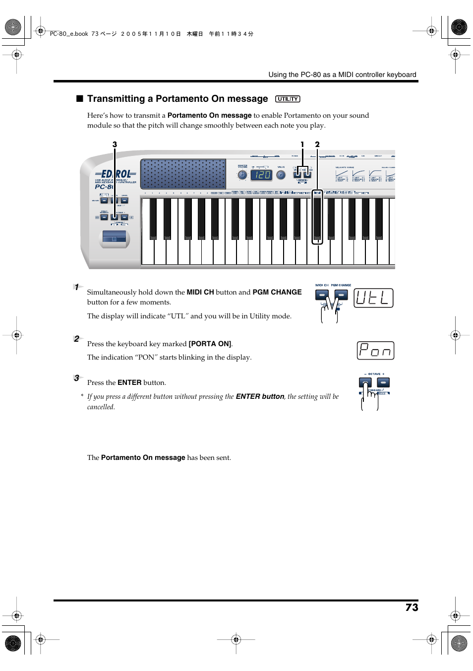 P. 73, Transmitting a portamento on message | Edirol PC-80 User Manual | Page 73 / 136