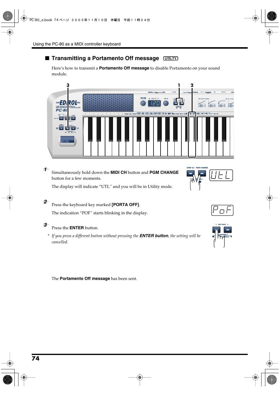 P. 74, Transmitting a portamento off message | Edirol PC-80 User Manual | Page 74 / 136