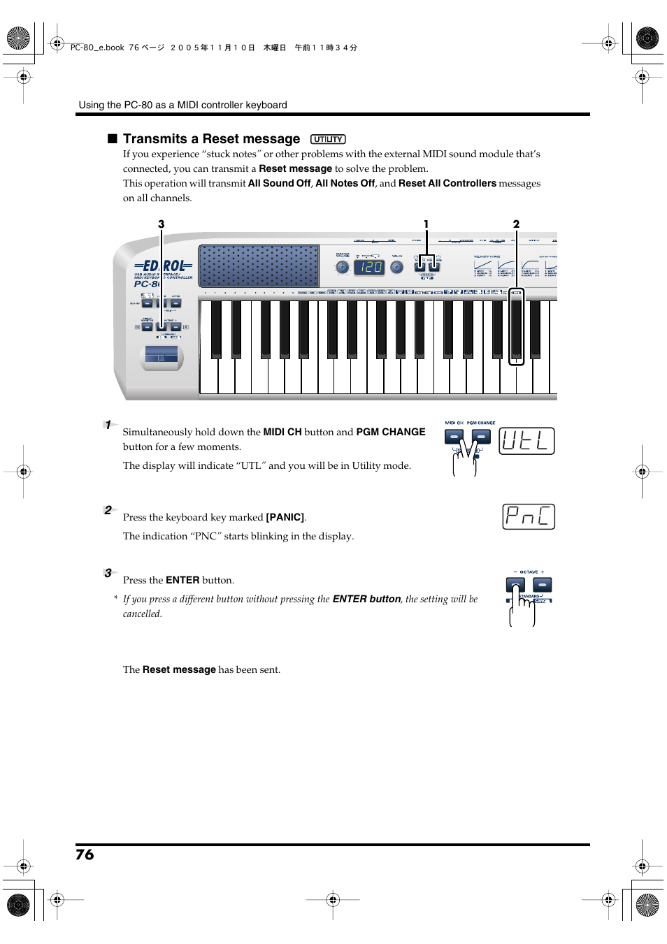 P. 76, Transmits a reset message | Edirol PC-80 User Manual | Page 76 / 136