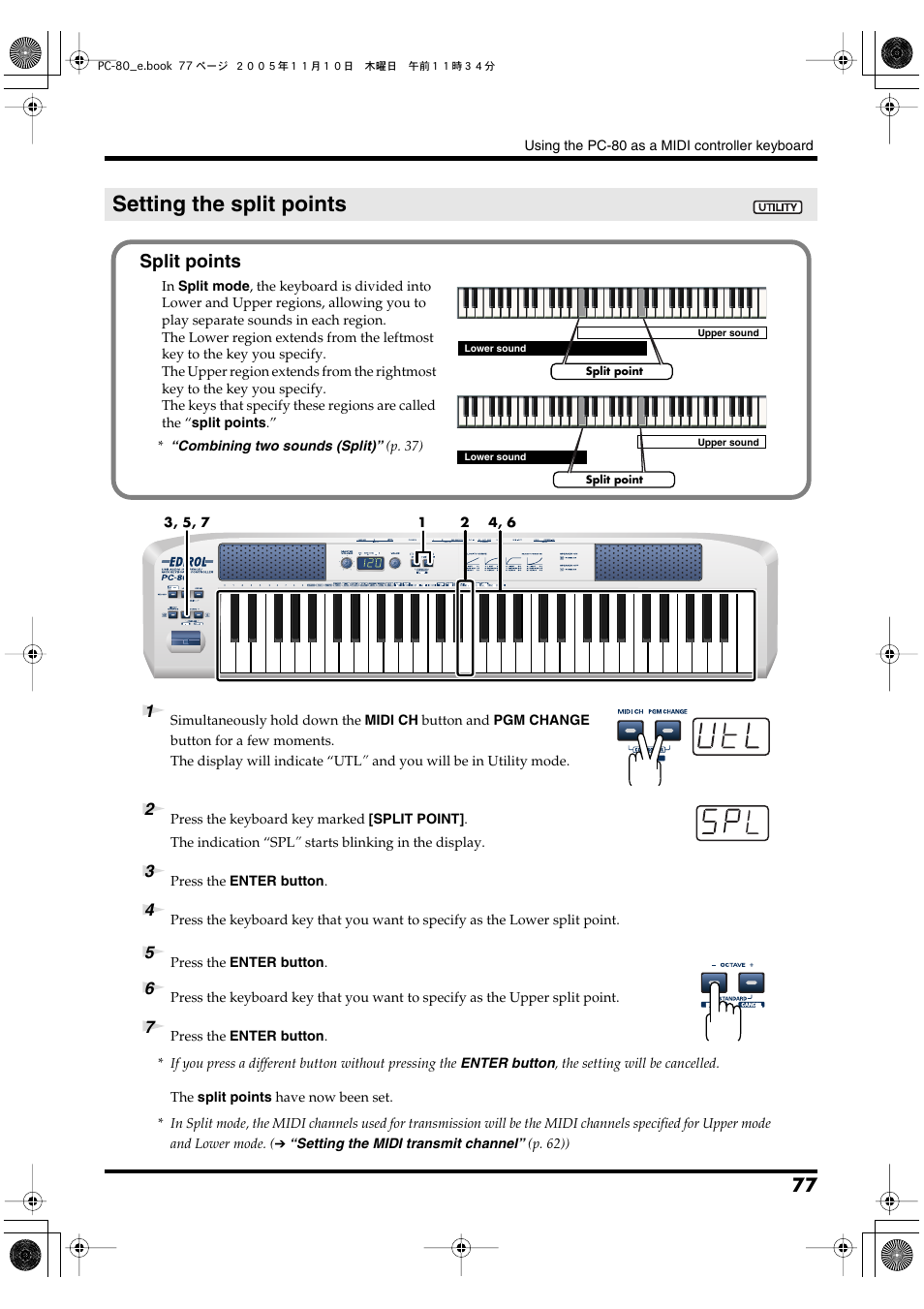 Setting the split points, P. 77, Split points | Edirol PC-80 User Manual | Page 77 / 136