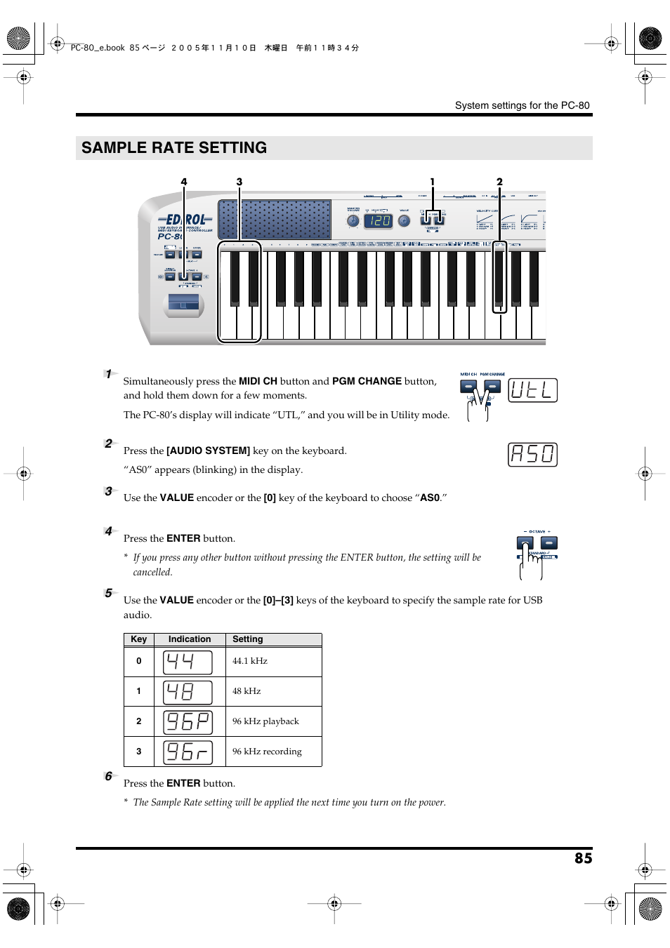 Sample rate setting, P. 85)), P. 85 | Edirol PC-80 User Manual | Page 85 / 136