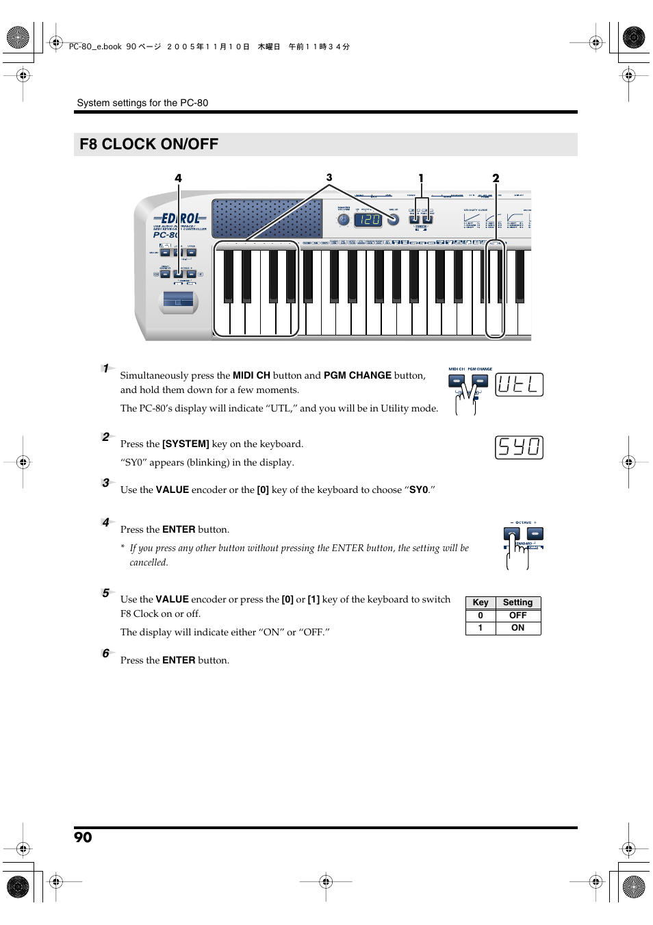 F8 clock on/off, P. 90 | Edirol PC-80 User Manual | Page 90 / 136