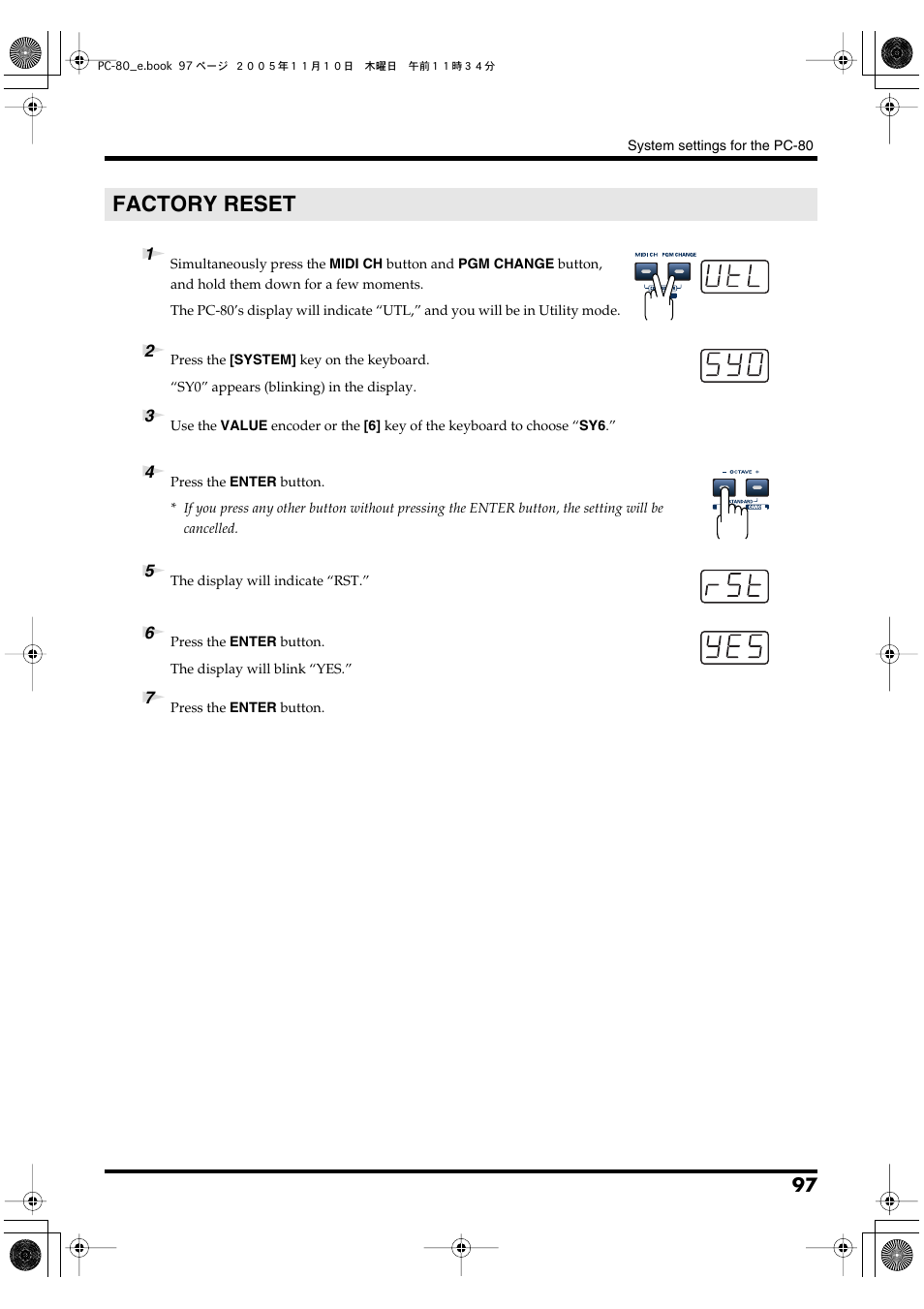 Factory reset, P. 97 | Edirol PC-80 User Manual | Page 97 / 136