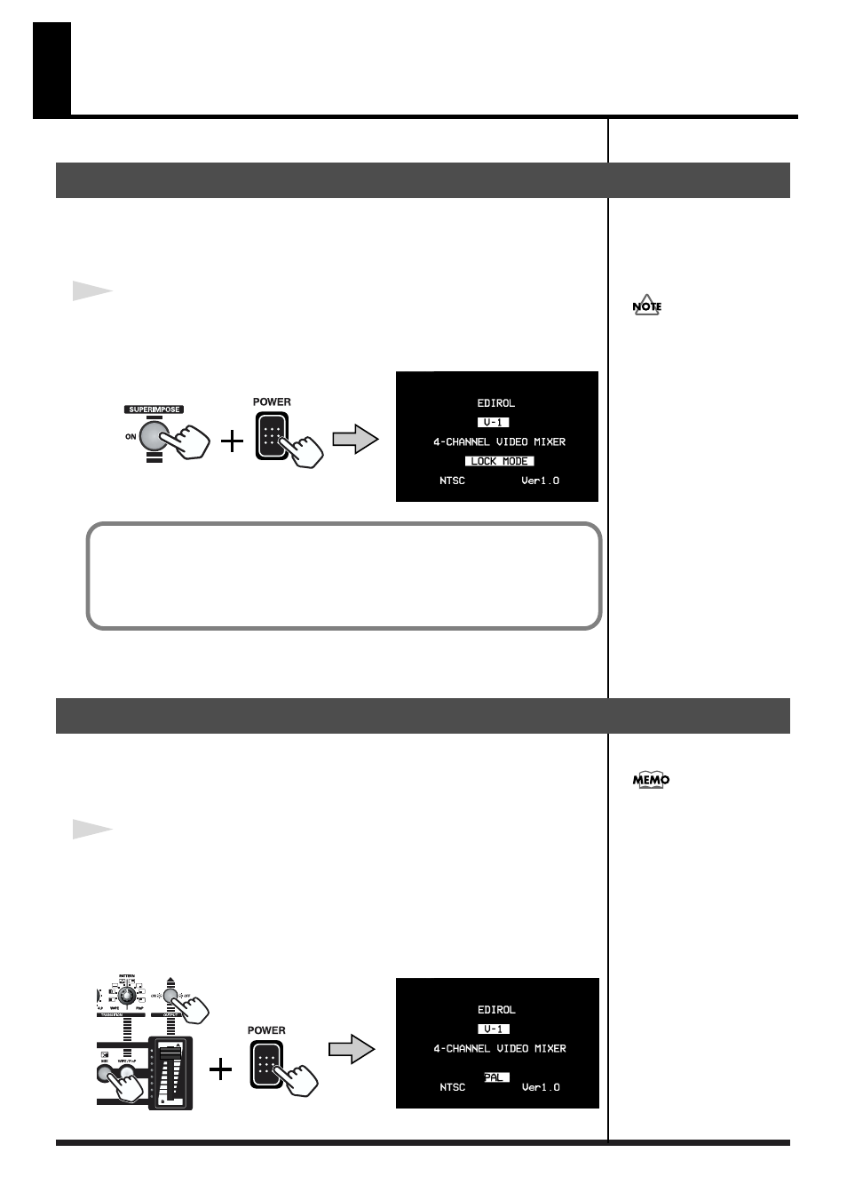 Changing the system settings, Using lock mode, Switching between ntsc and pal | Using lock mode switching between ntsc and pal, Link indicator (p.23) | Edirol V1 video mixer User Manual | Page 22 / 32