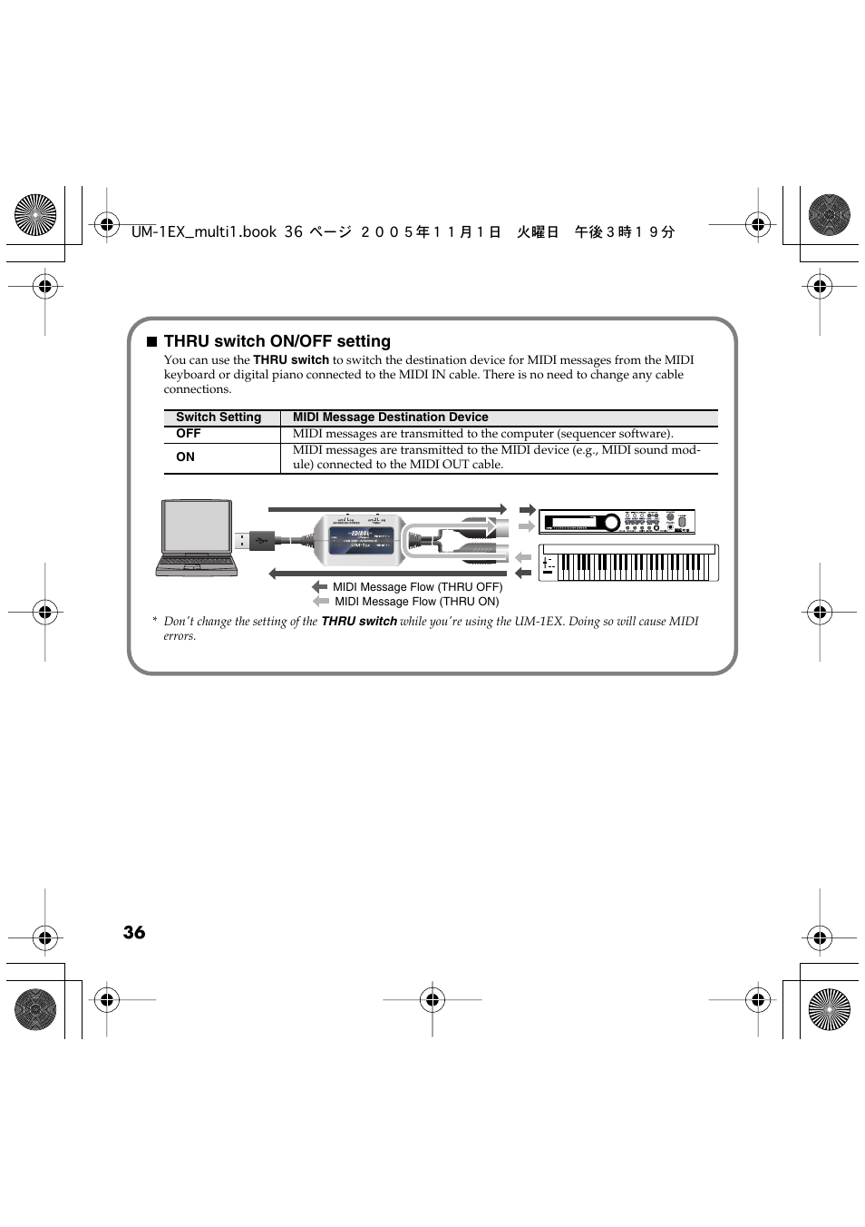 Thru switch on/off setting | Edirol UM-1EX User Manual | Page 36 / 80