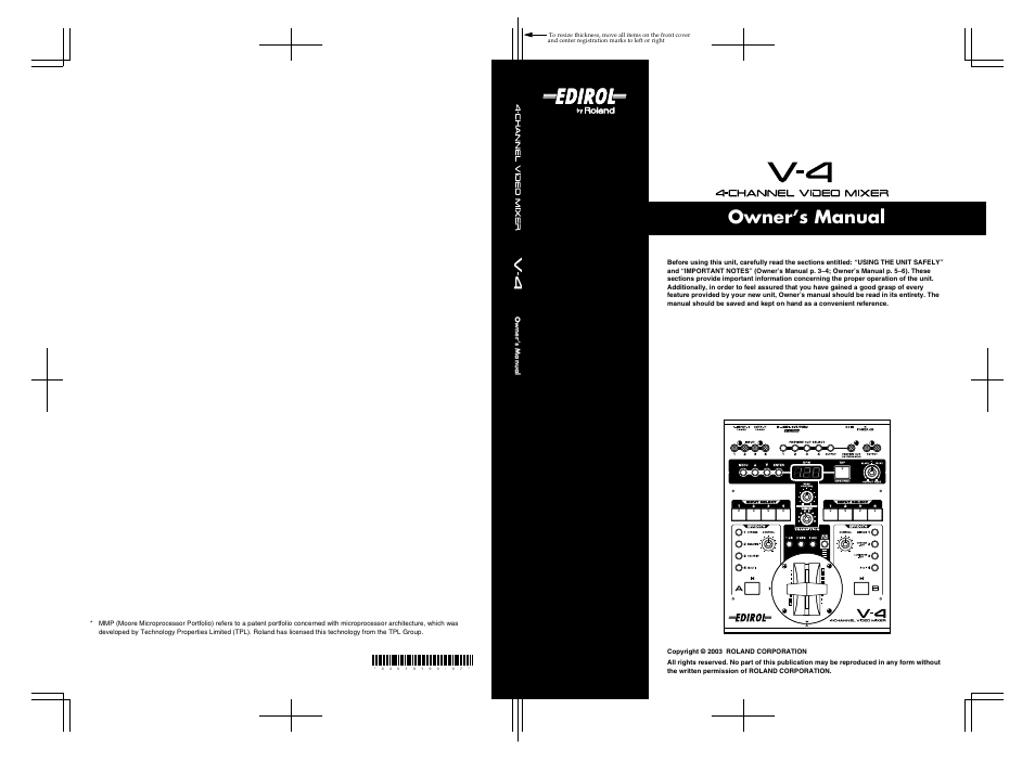 Owner’s manual | Edirol 4-CHANNEL V-4 User Manual | Page 108 / 108