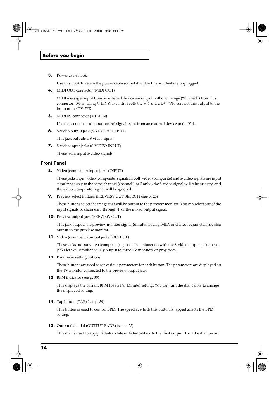 Edirol 4-CHANNEL V-4 User Manual | Page 14 / 108