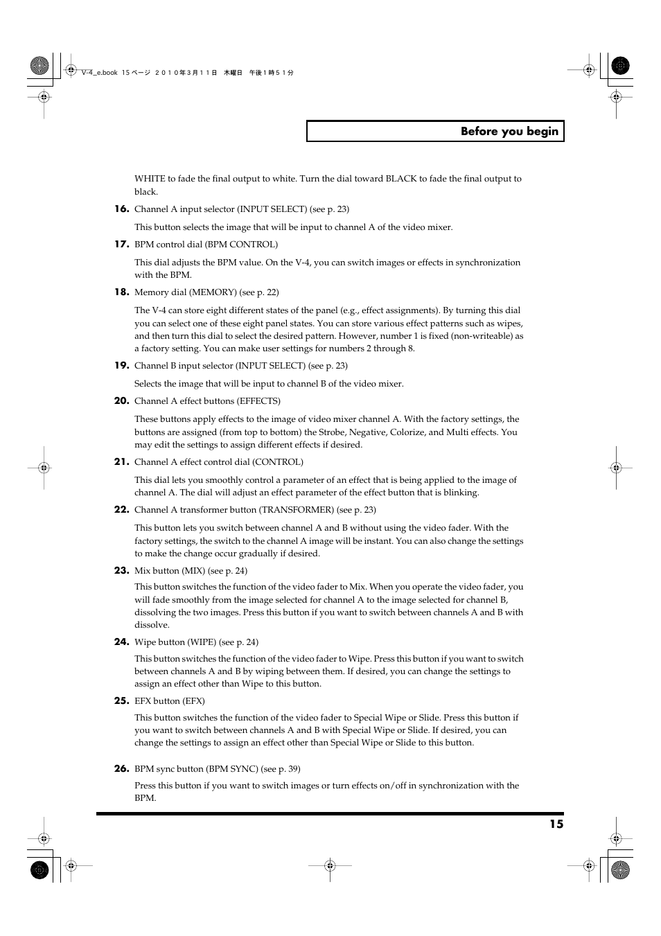 Edirol 4-CHANNEL V-4 User Manual | Page 15 / 108