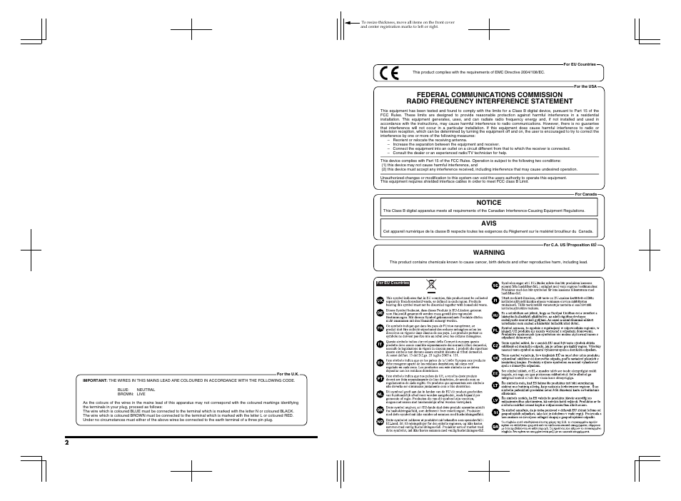 Notice avis, Warning | Edirol 4-CHANNEL V-4 User Manual | Page 2 / 108