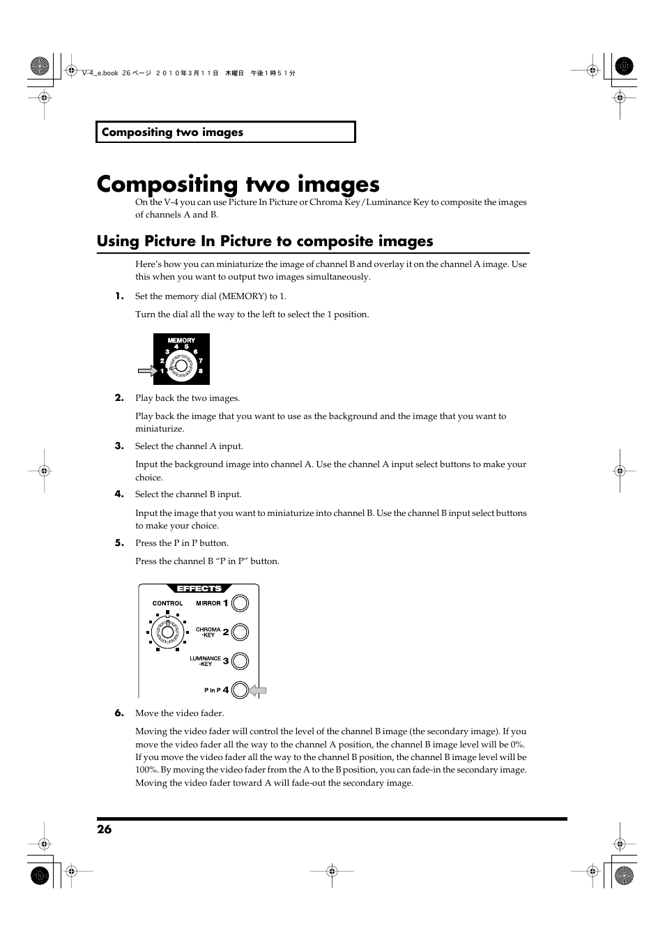 Compositing two images, Using picture in picture to composite images | Edirol 4-CHANNEL V-4 User Manual | Page 26 / 108