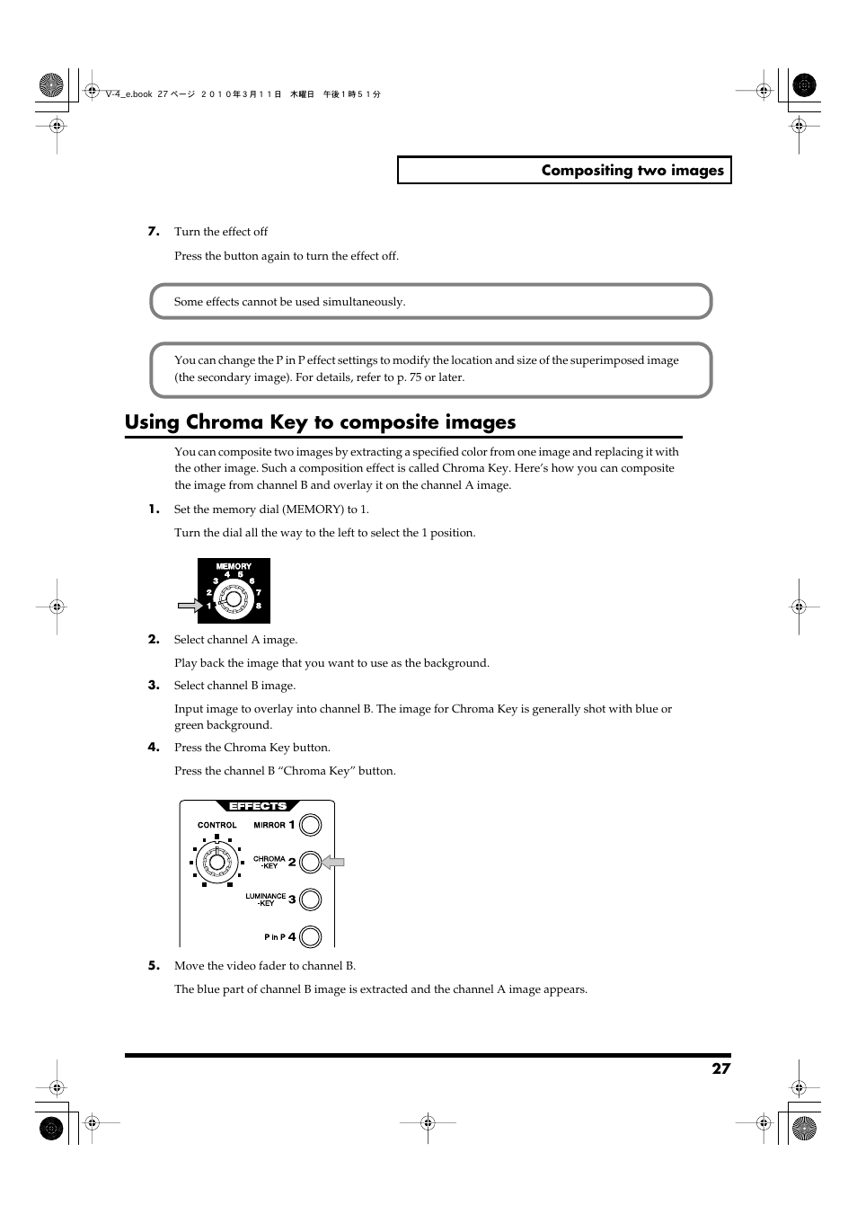 Using chroma key to composite images | Edirol 4-CHANNEL V-4 User Manual | Page 27 / 108
