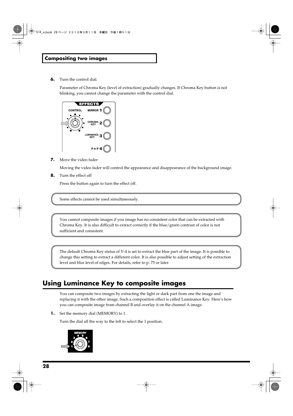 Using luminance key to composite images | Edirol 4-CHANNEL V-4 User Manual | Page 28 / 108