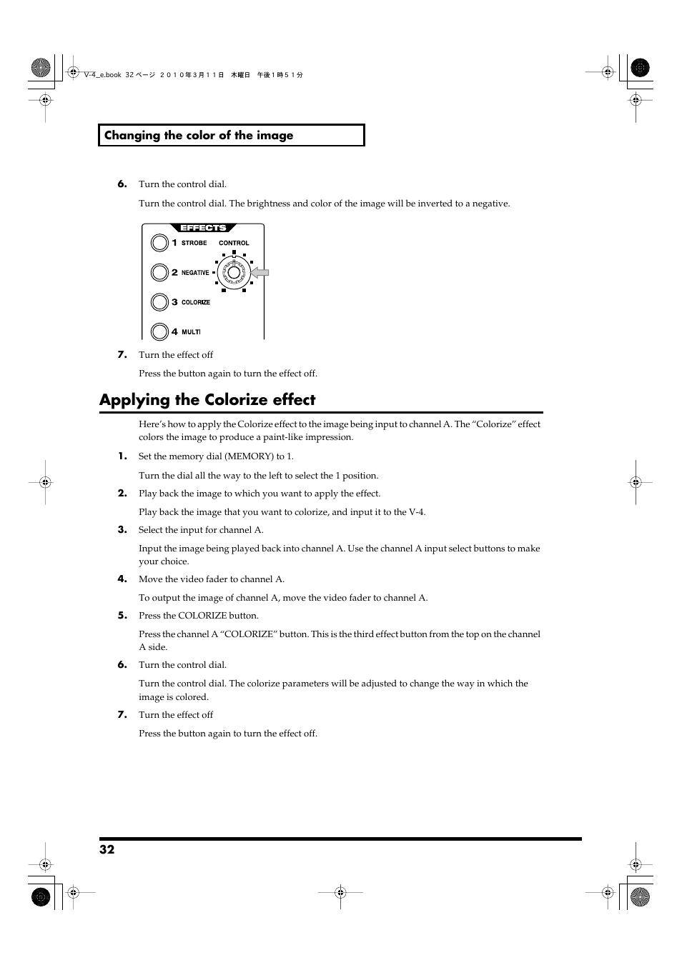 Applying the colorize effect | Edirol 4-CHANNEL V-4 User Manual | Page 32 / 108