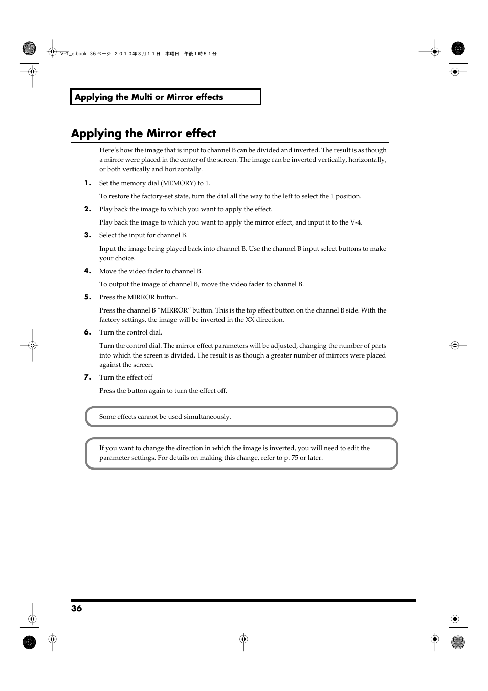 Applying the mirror effect | Edirol 4-CHANNEL V-4 User Manual | Page 36 / 108