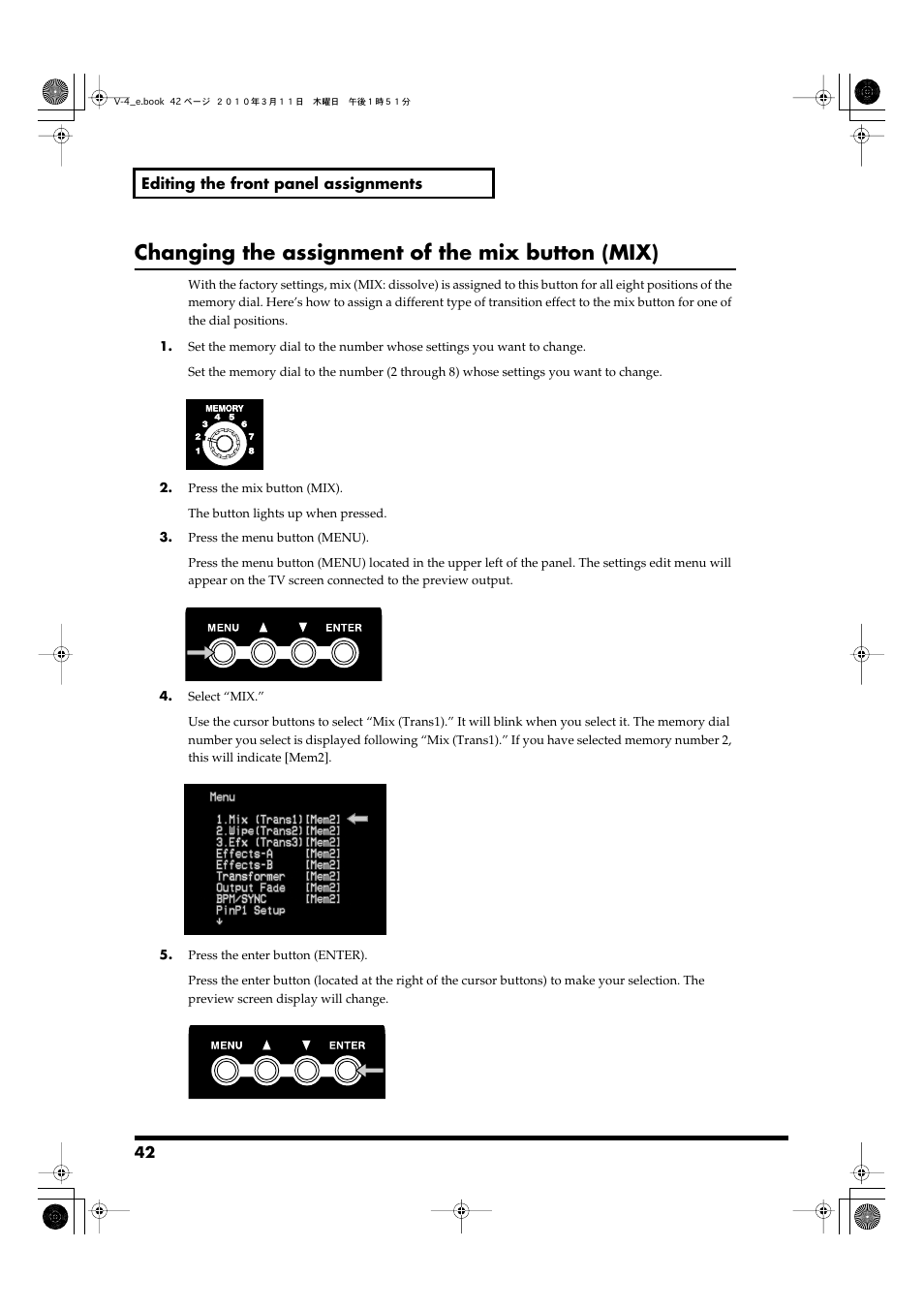 Changing the assignment of the mix button (mix) | Edirol 4-CHANNEL V-4 User Manual | Page 42 / 108
