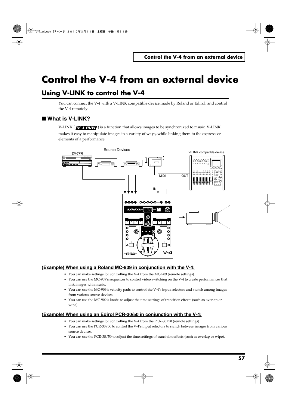 Control the v-4 from an external device, Using v-link to control the v-4, What is v-link | Edirol 4-CHANNEL V-4 User Manual | Page 57 / 108