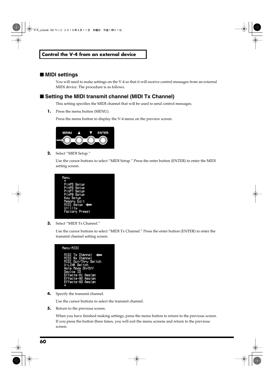 Midi settings | Edirol 4-CHANNEL V-4 User Manual | Page 60 / 108
