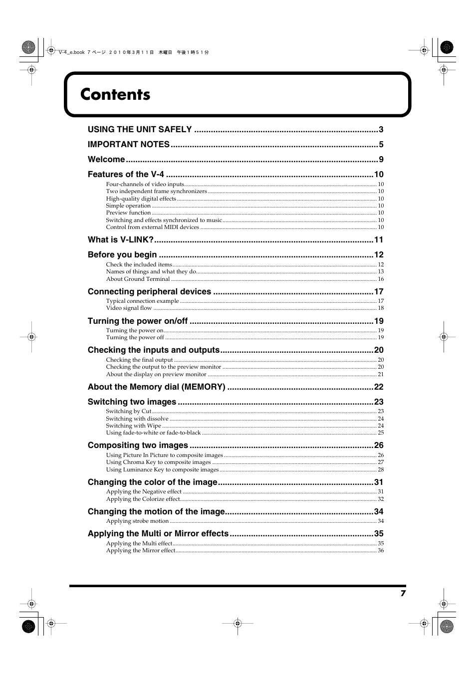 Edirol 4-CHANNEL V-4 User Manual | Page 7 / 108