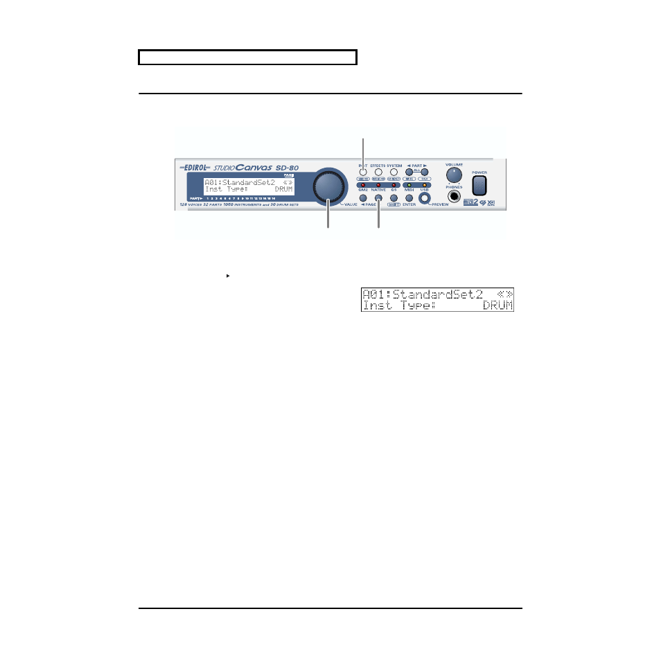 Selecting the type of part (inst/drum) | Edirol SD-80 User Manual | Page 24 / 132