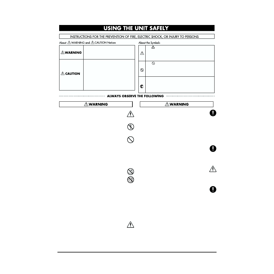 Using the unit safely | Edirol SD-80 User Manual | Page 3 / 132