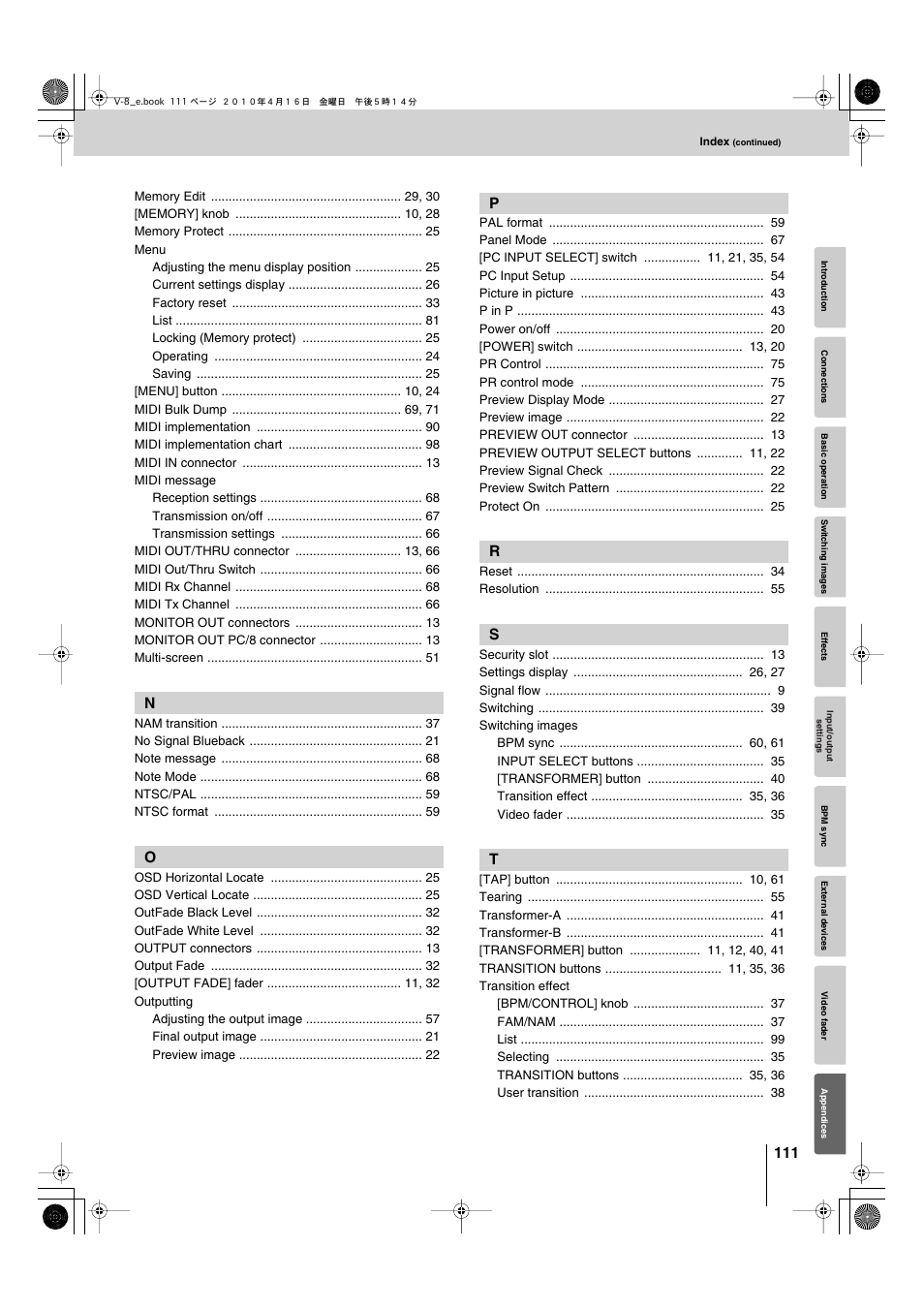 Edirol V-8 User Manual | Page 111 / 116