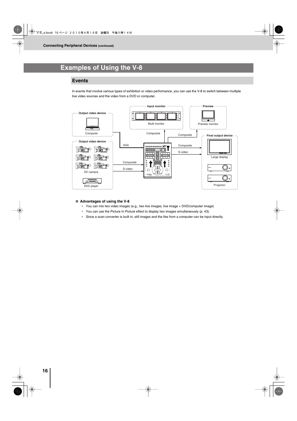 Examples of using the v-8, Events | Edirol V-8 User Manual | Page 16 / 116