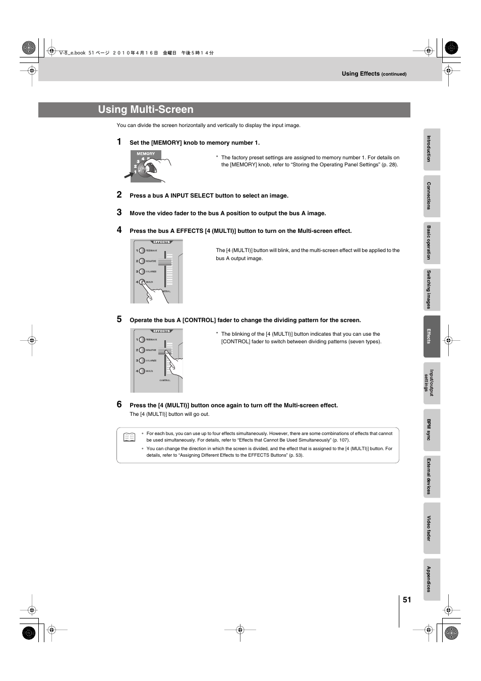 Using multi-screen | Edirol V-8 User Manual | Page 51 / 116