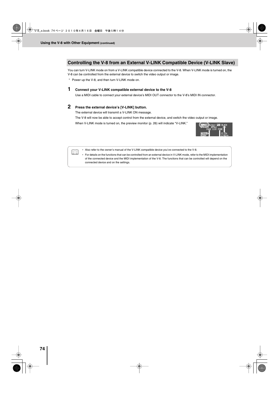 Edirol V-8 User Manual | Page 74 / 116