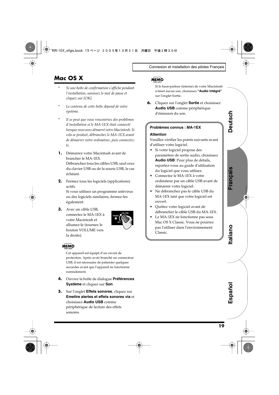 Mac os x, Español italiano français deutsch | Edirol MA-1EX User Manual | Page 19 / 32
