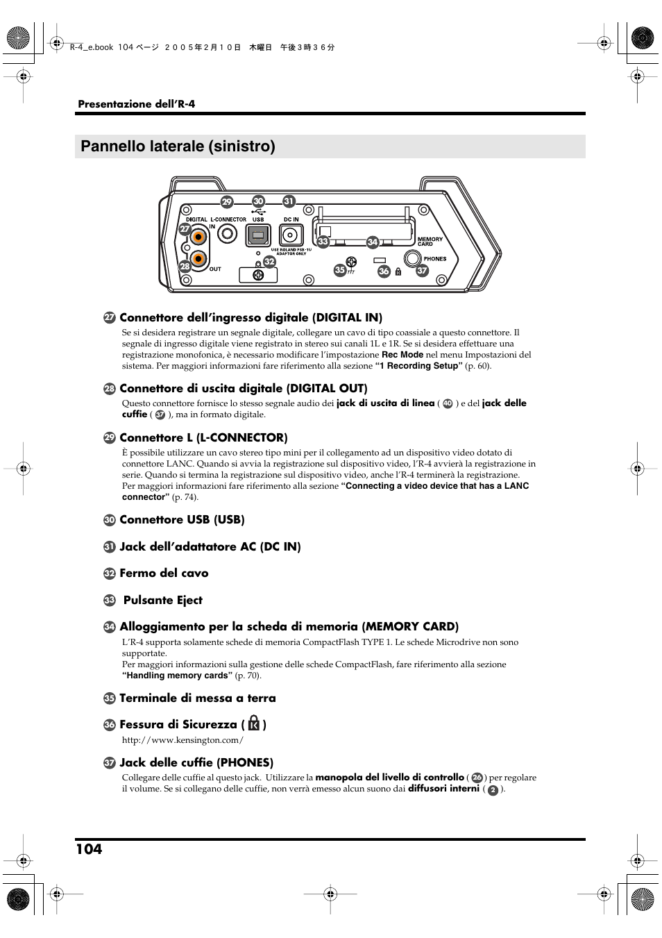 Pannello laterale (sinistro) | Edirol R-4 User Manual | Page 104 / 116