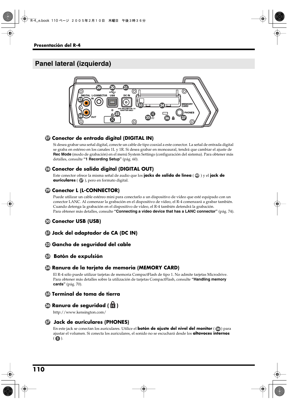 Panel lateral (izquierda) | Edirol R-4 User Manual | Page 110 / 116