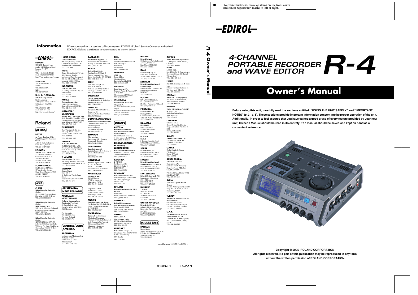 Owner’s manual, Information | Edirol R-4 User Manual | Page 116 / 116