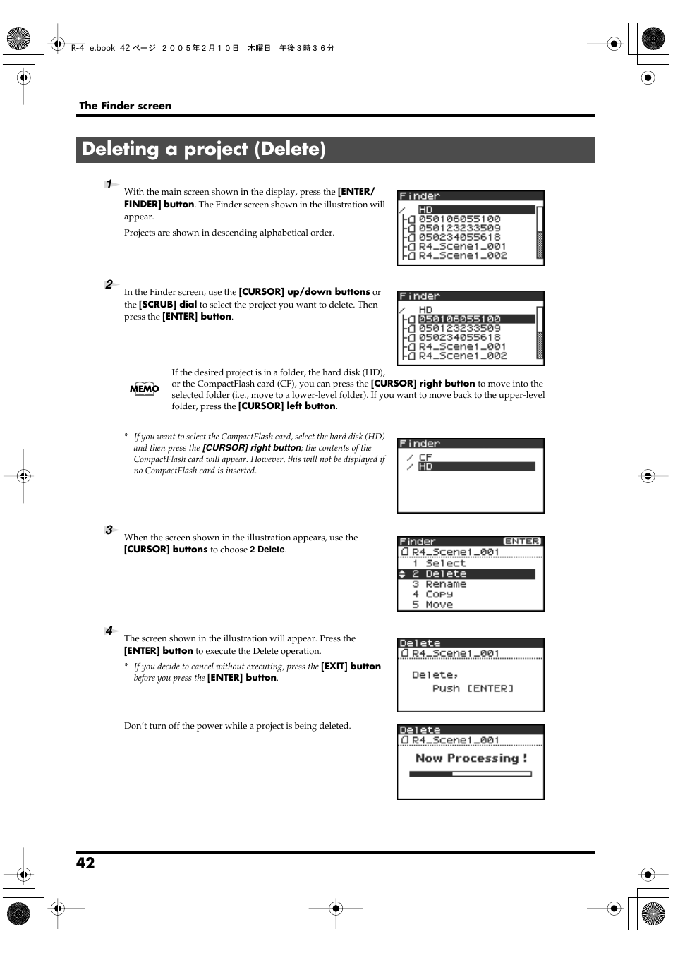 Deleting a project (delete), P. 42 | Edirol R-4 User Manual | Page 42 / 116