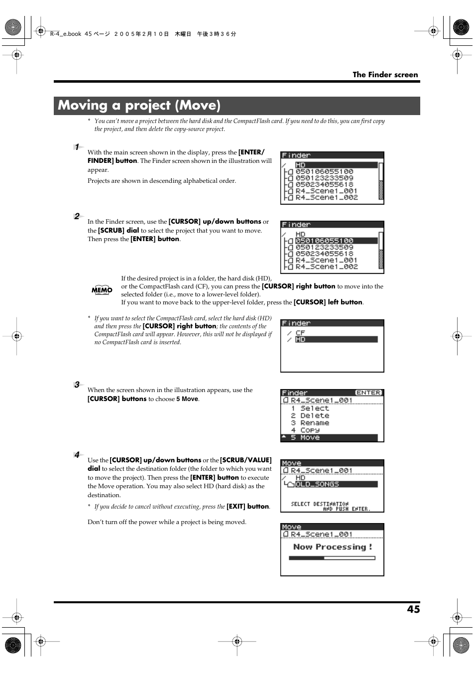 Moving a project (move), P. 45 | Edirol R-4 User Manual | Page 45 / 116