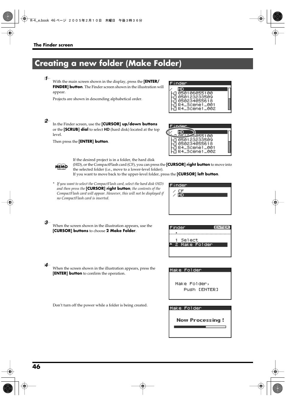 Creating a new folder (make folder), P. 46 | Edirol R-4 User Manual | Page 46 / 116