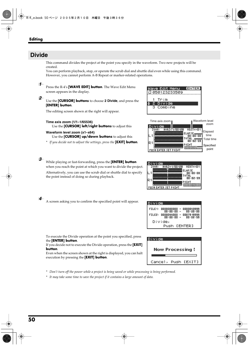 Divide, P. 50 | Edirol R-4 User Manual | Page 50 / 116