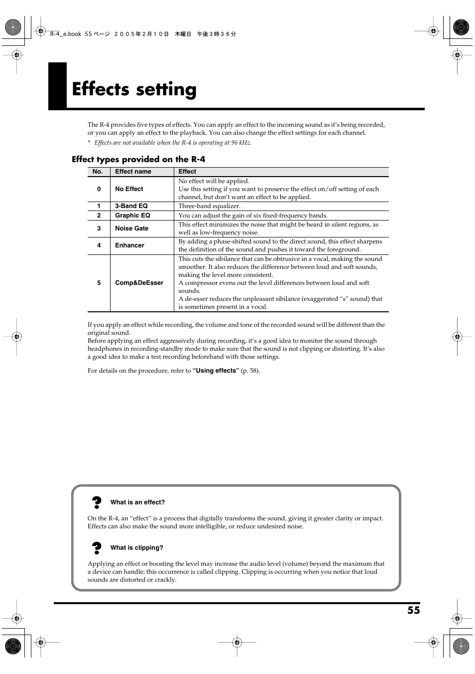 Effects setting, P. 55) | Edirol R-4 User Manual | Page 55 / 116