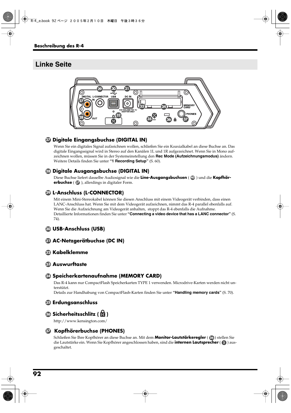 Linke seite | Edirol R-4 User Manual | Page 92 / 116