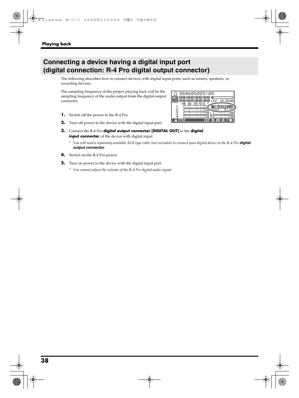 Connecting a device having a digital input port | Edirol R-4Pro User Manual | Page 38 / 108