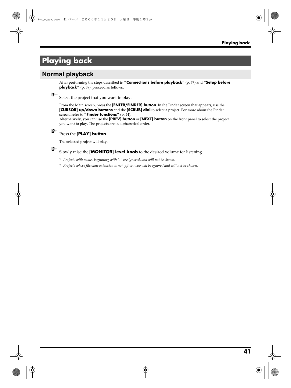 Playing back, Normal playback | Edirol R-4Pro User Manual | Page 41 / 108