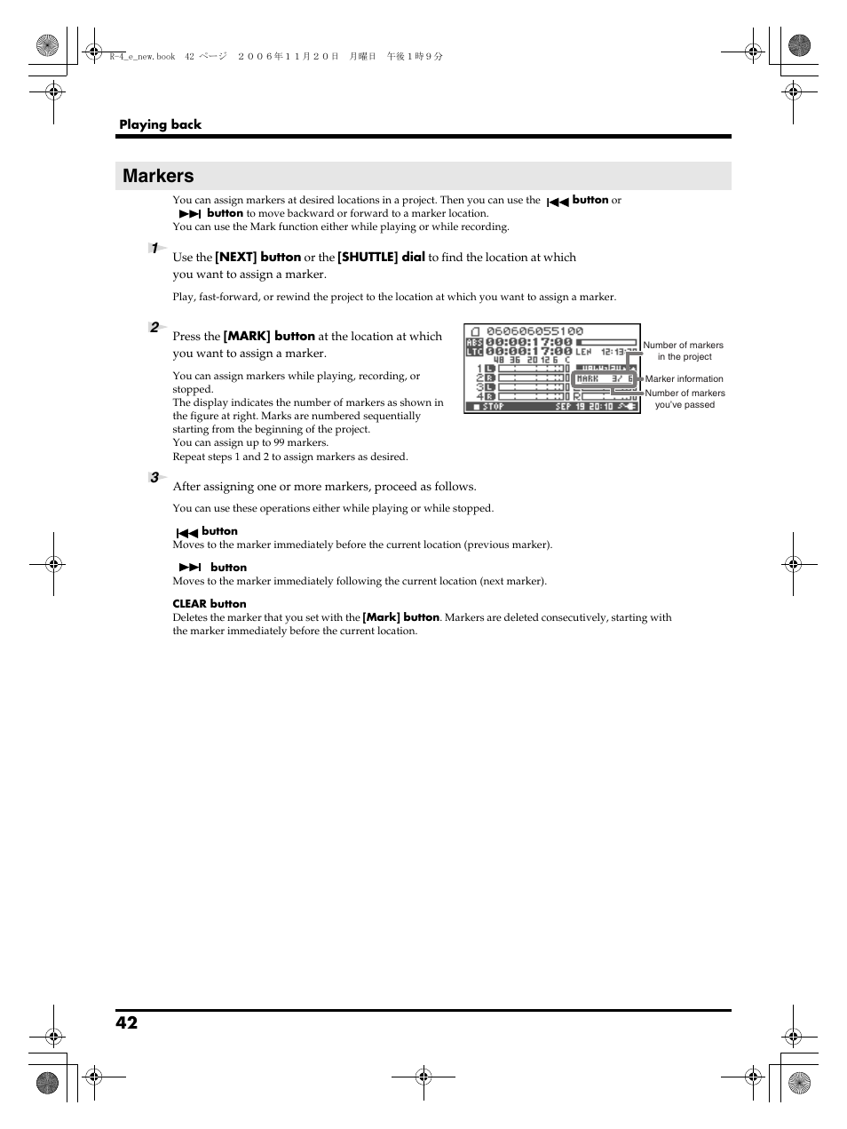 Markers | Edirol R-4Pro User Manual | Page 42 / 108