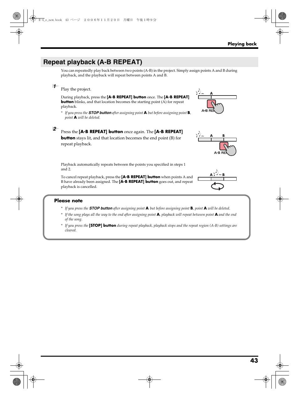 Repeat playback (a-b repeat) | Edirol R-4Pro User Manual | Page 43 / 108