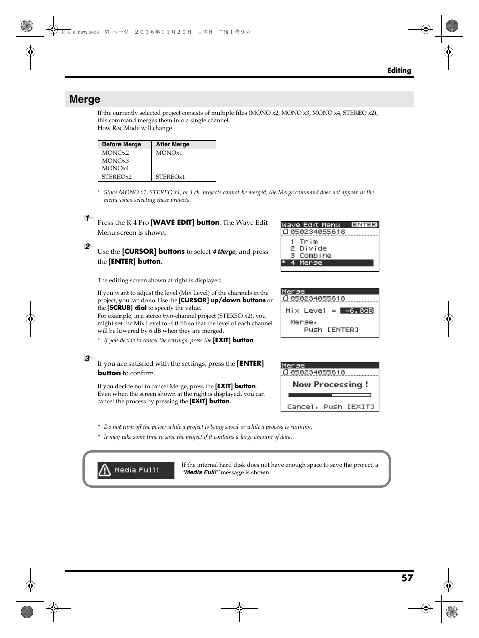 Merge, P. 57 | Edirol R-4Pro User Manual | Page 57 / 108
