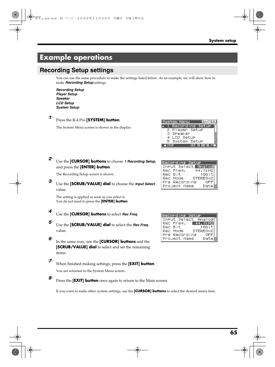 Example operations, Recording setup settings, Example operations” (p. 65) fo | P. 65 | Edirol R-4Pro User Manual | Page 65 / 108