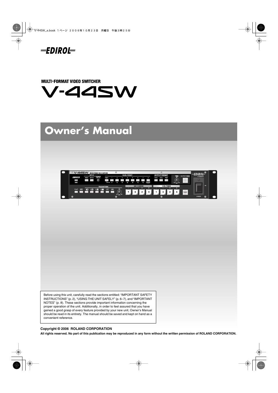 Edirol V-44SW E1 User Manual | 72 pages