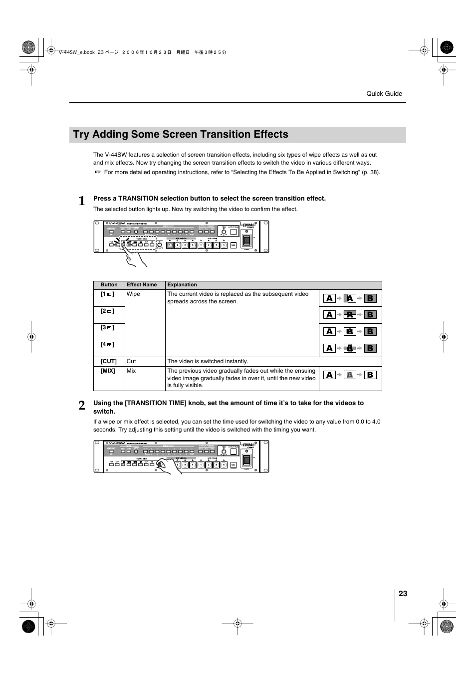 Try adding some screen transition effects | Edirol V-44SW E1 User Manual | Page 23 / 72