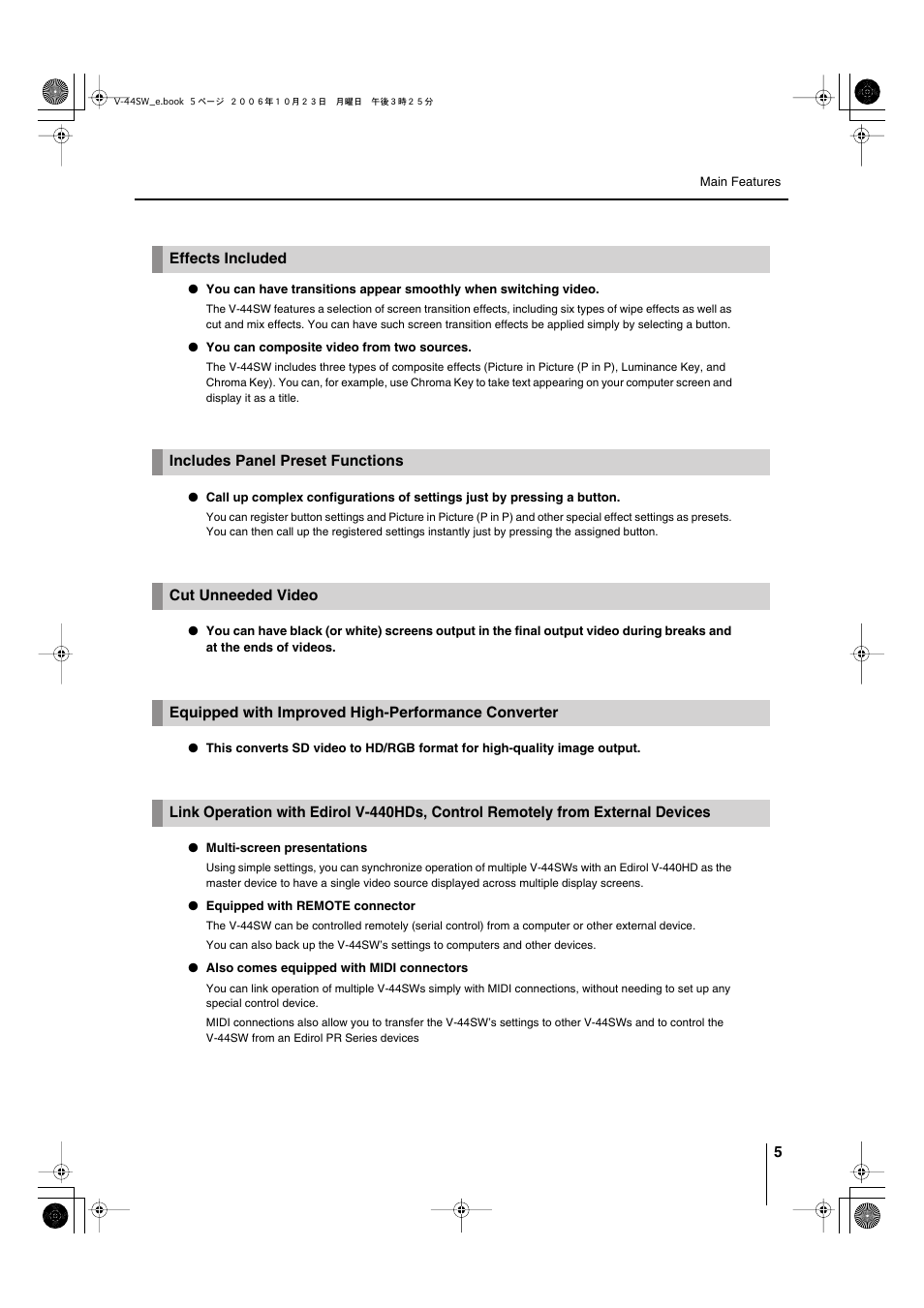 Edirol V-44SW E1 User Manual | Page 5 / 72